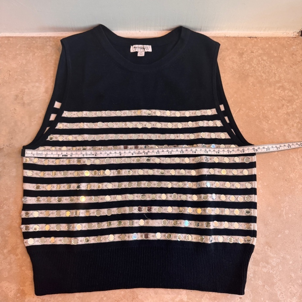 J Crew Black Ivory Embellished Sleeveless Sweater Shell Womens Size XL - Picture 8 of 13